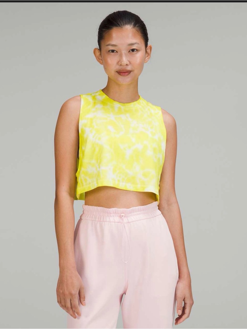 NWOT Lululemon All Yours Cropped Cotton Tank Top Tie Dye Highlight Yellow size 4